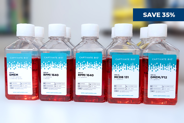Save 35% on all Captivate Bio Cell Culture Media